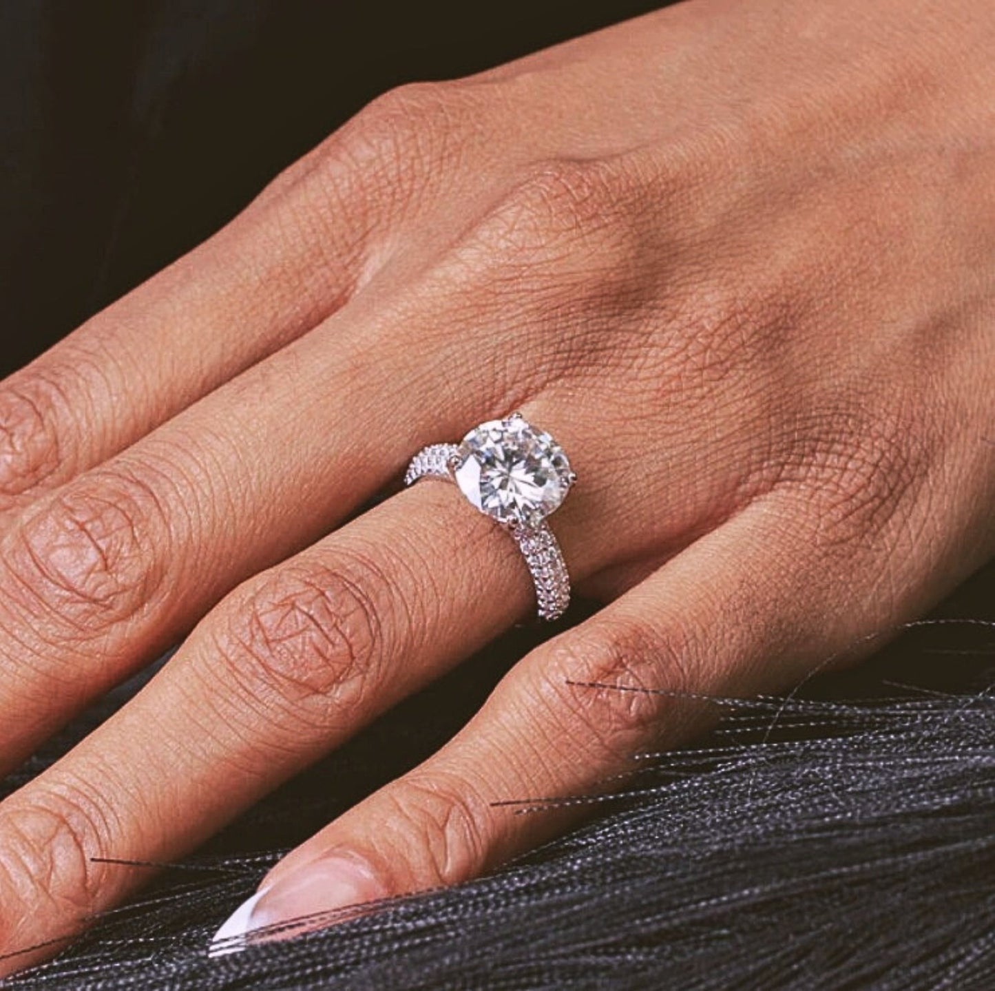 Moissanite Engagement Ring with Pavé Band