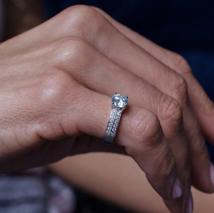 Double Row Engagement Ring with Channel-Set Band