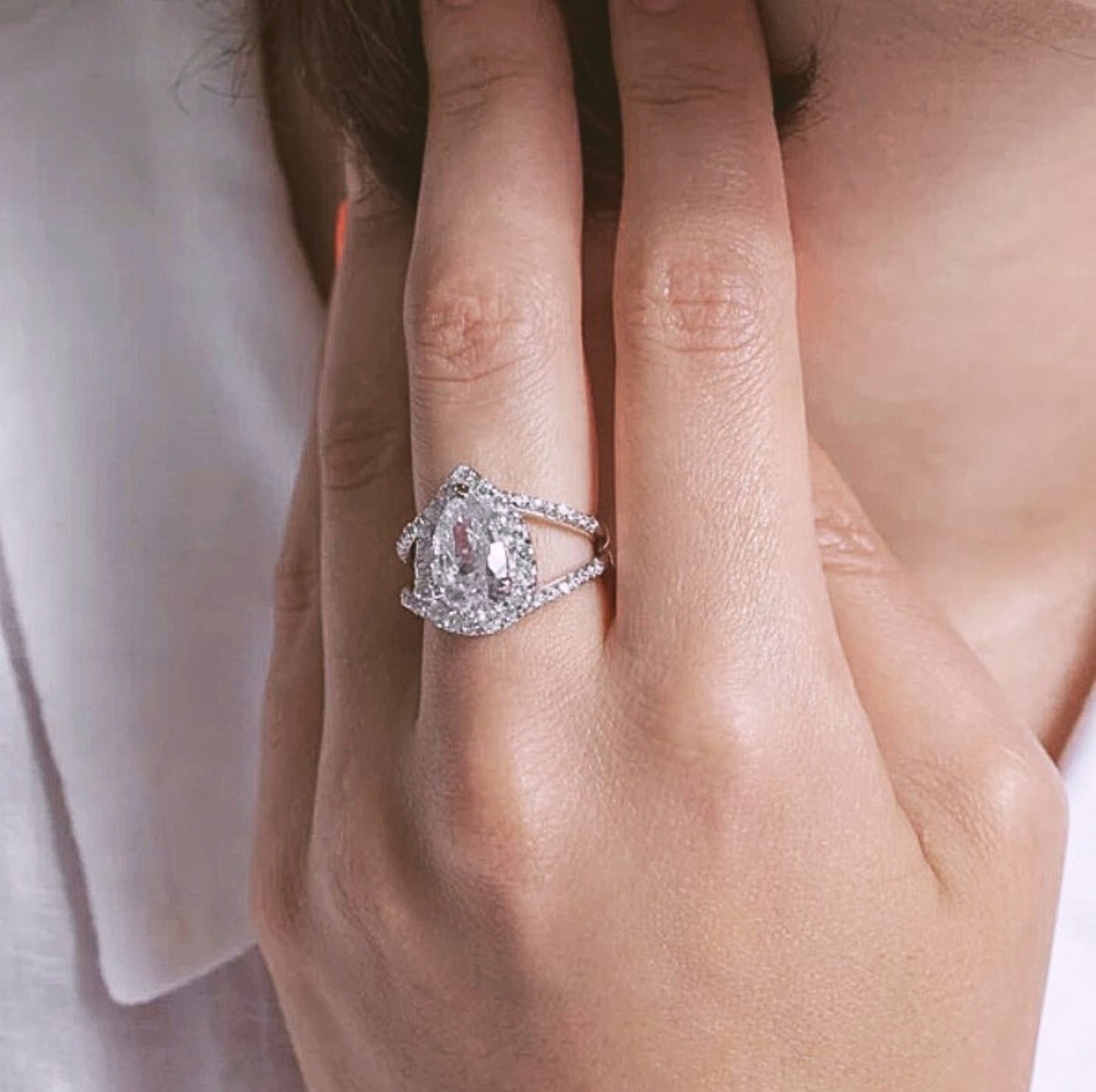 Pear Shaped Double Shank Engagement Ring