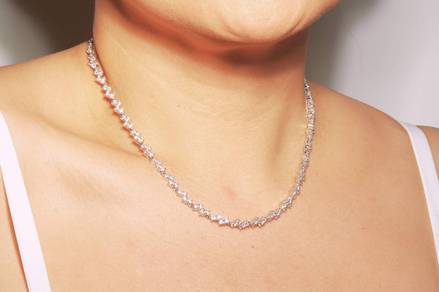 Zig Zag Simulated Diamonds Tennis Necklace