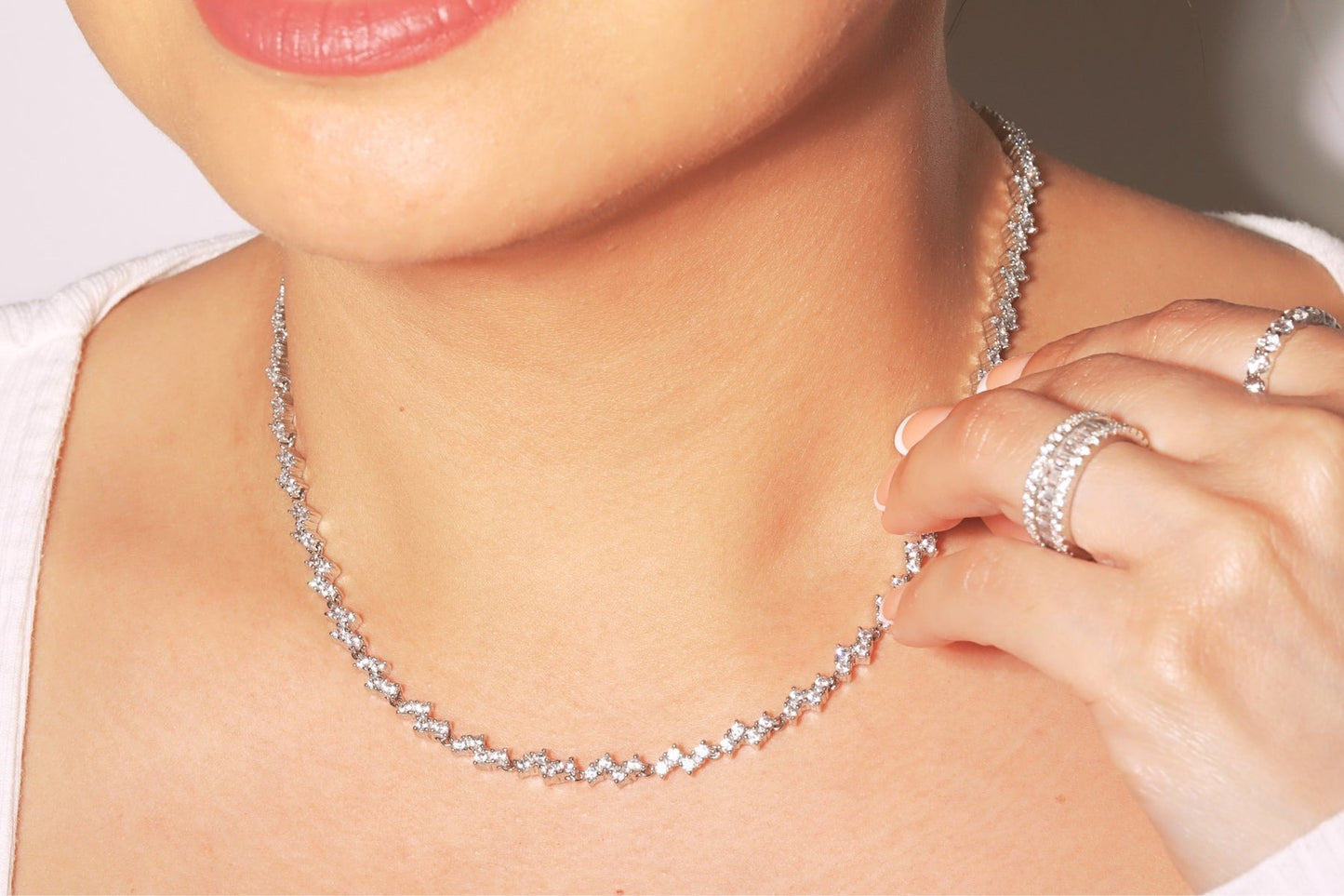 Zig Zag Simulated Diamonds Tennis Necklace