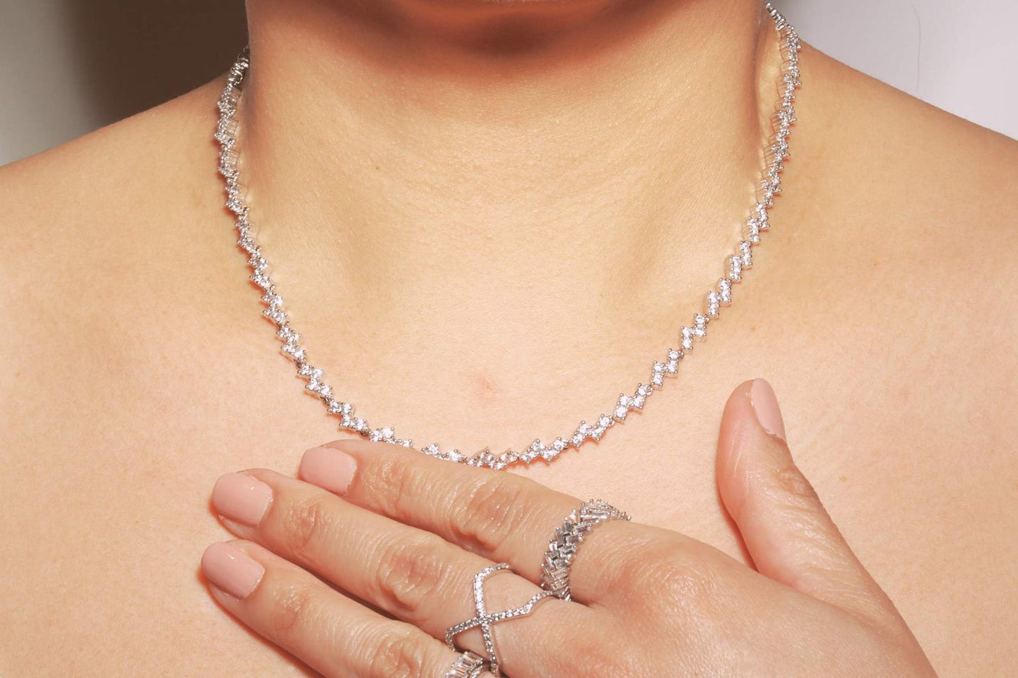 Zig Zag Simulated Diamonds Tennis Necklace