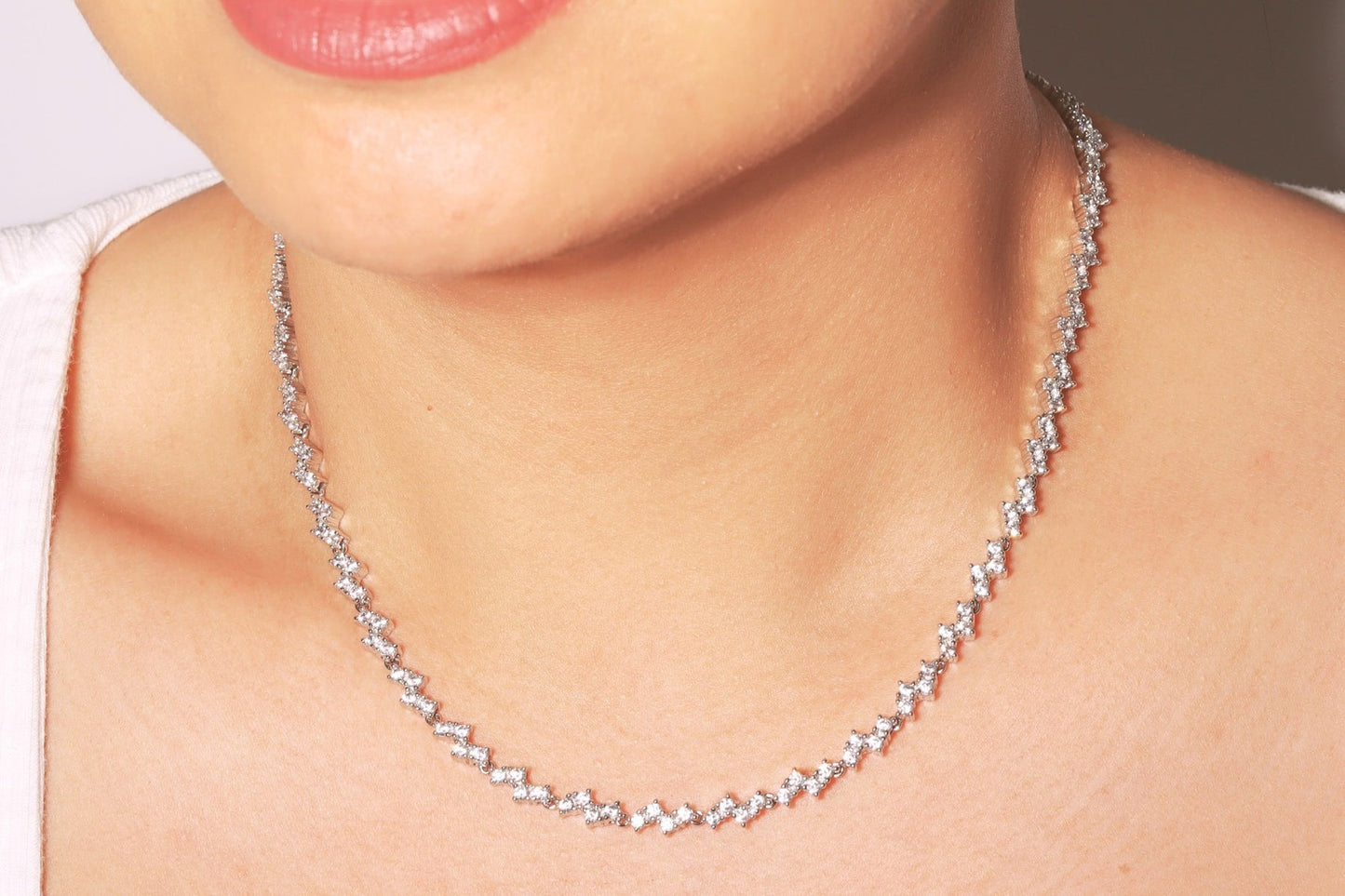 Zig Zag Simulated Diamonds Tennis Necklace
