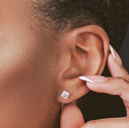 Round Square Heart Moissanite Stud Earrings