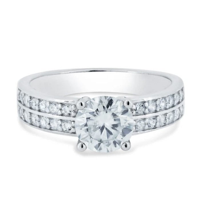 Double Row Engagement Ring with Channel-Set Band