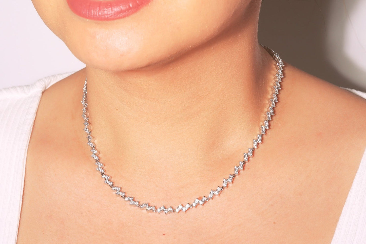 Zig Zag Simulated Diamonds Tennis Necklace