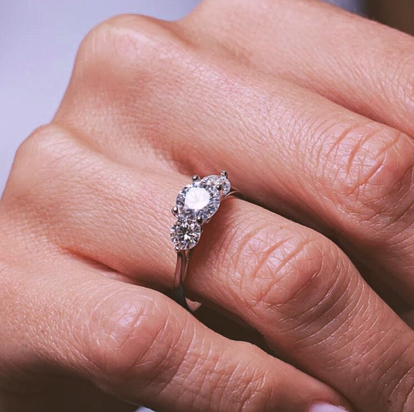 Three Stone Moissanite Engagement Ring