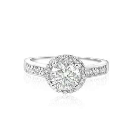 1 Carat Moissanite Halo Engagement Ring