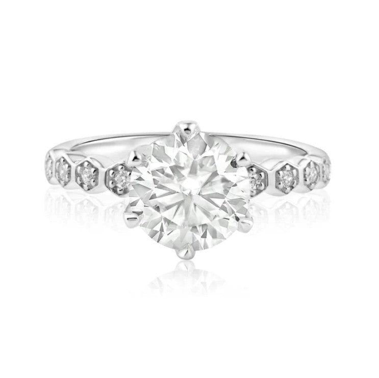 2 Carat Engagement Ring with a Half-Circle of Moissanites