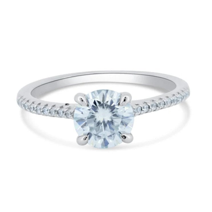 1 Carat Moissanite Engagement Ring with a Pave-set Band