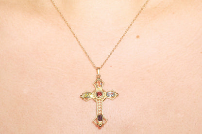 Multi Color Gemstone Cross Necklace