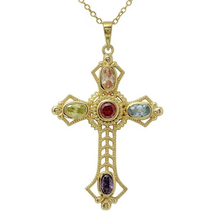 Multi Color Gemstone Cross Necklace